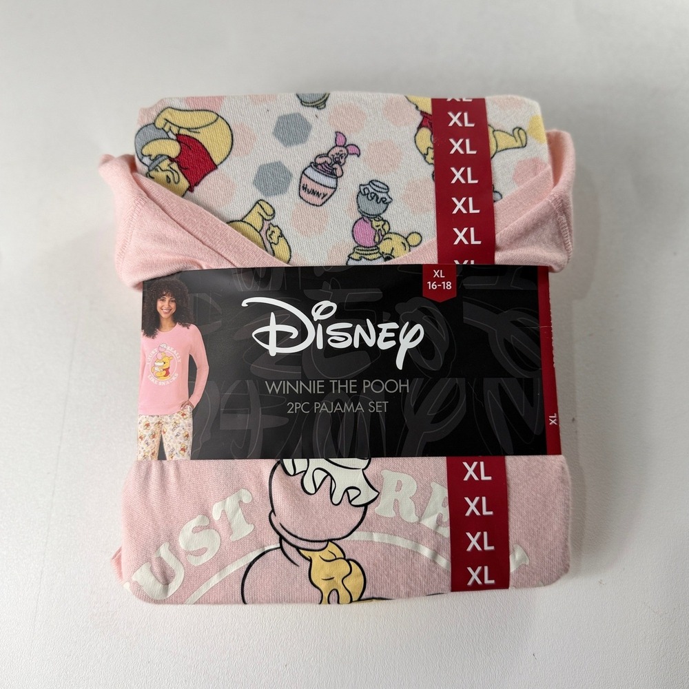 Disney Winnie the Pooh 2PC Pajama Set Pink XL 16-18 I Just Really Like Snack NEW